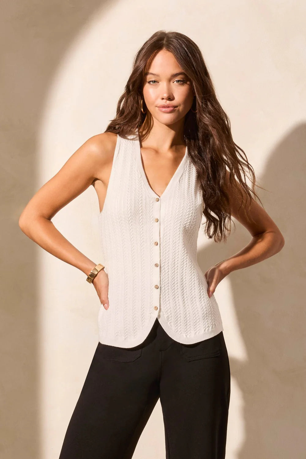 Tribal Button Up Sweater Vest White