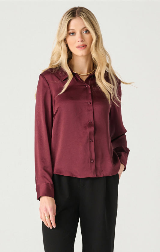 Black Tape Flowy Satin Blouse Burgundy