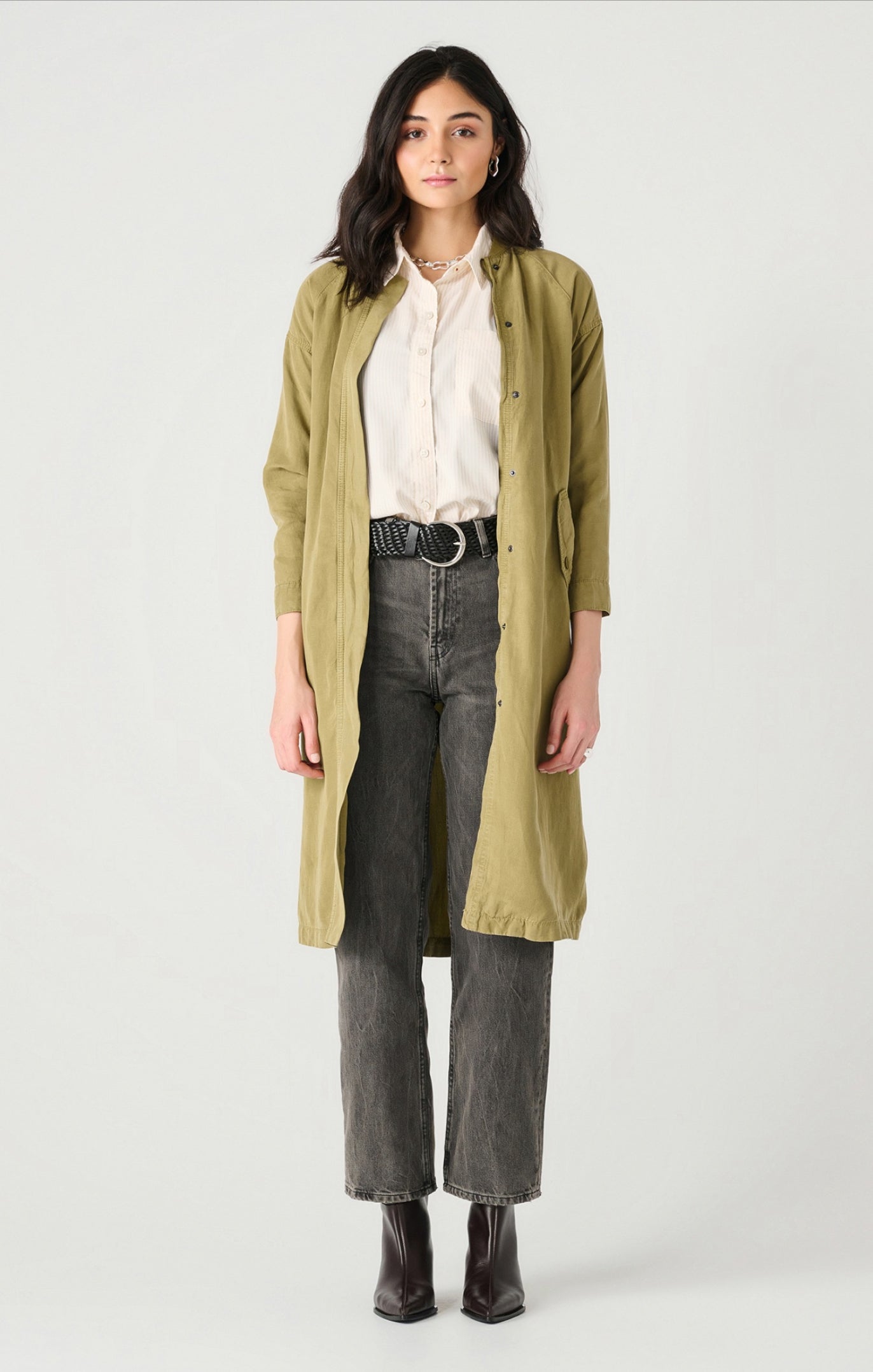 Dex Long Bomber Jacket Olive Green