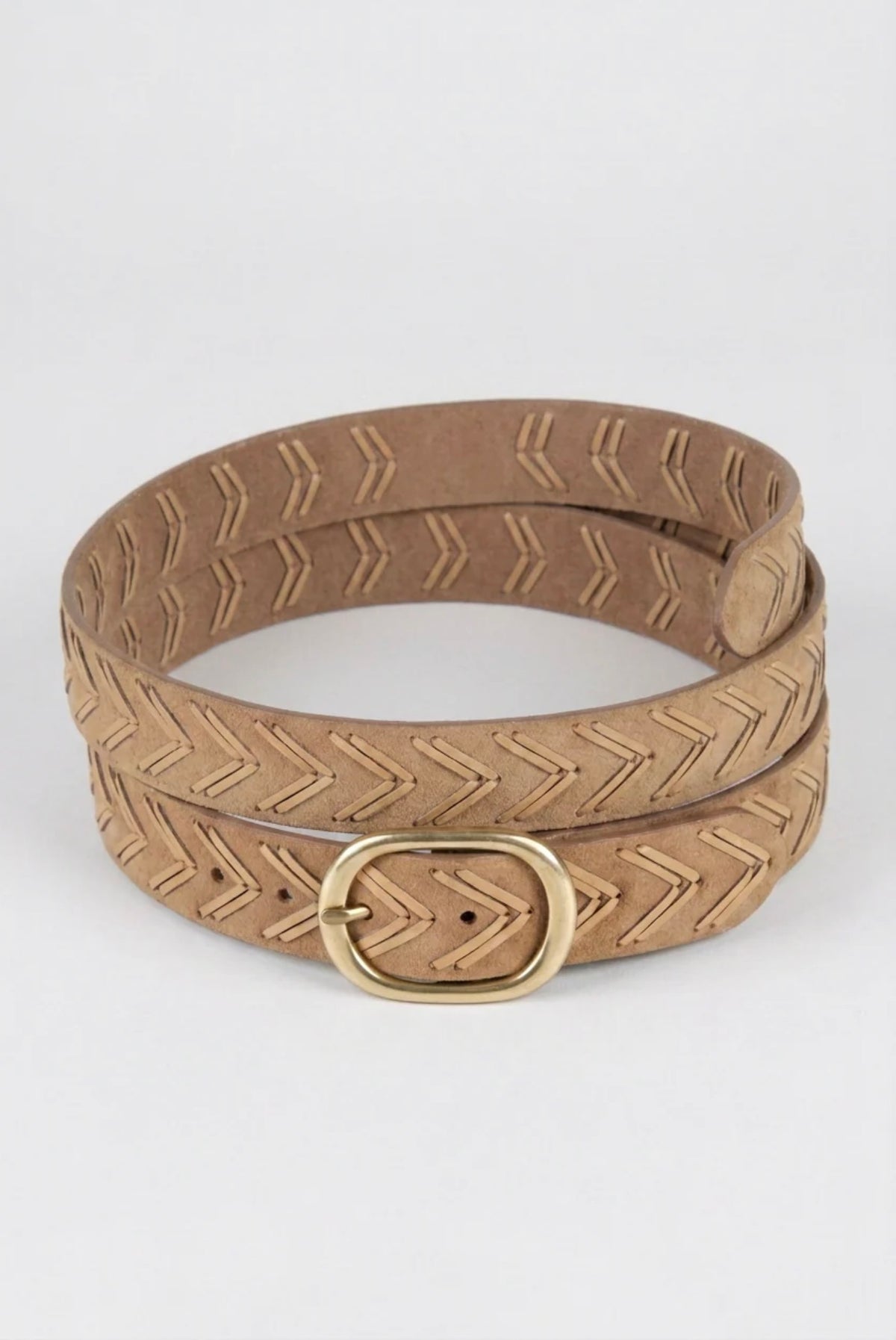 Tribal Mackenzie Suede Laced Belt Tan/Gold