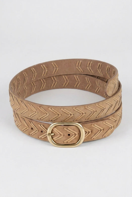 Tribal Mackenzie Suede Laced Belt Tan/Gold