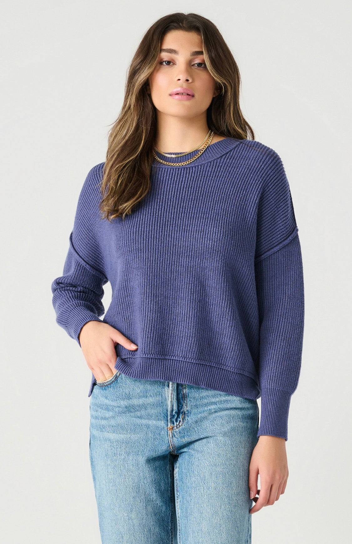 LS DROP SHOULDER MOCKNECK SWEATER