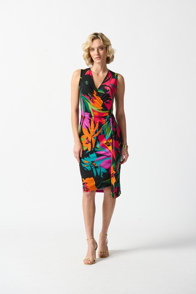 Joseph Ribkoff Silky Knit Tropical Print Wrap Dress 242012