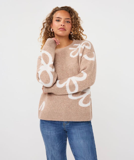 Esqualo Flower Print Sweater Sand