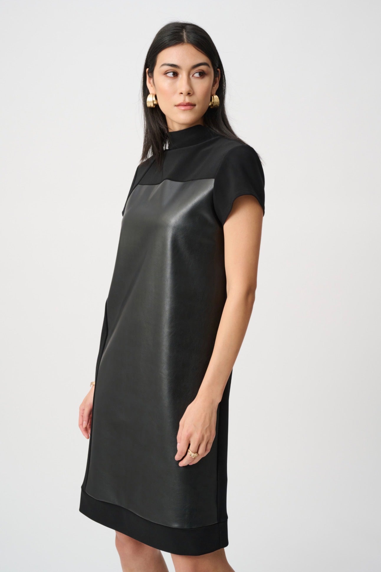 Joseph Ribkoff Leatherette And Silky Knit Mock-Neck Straight Dress 263181