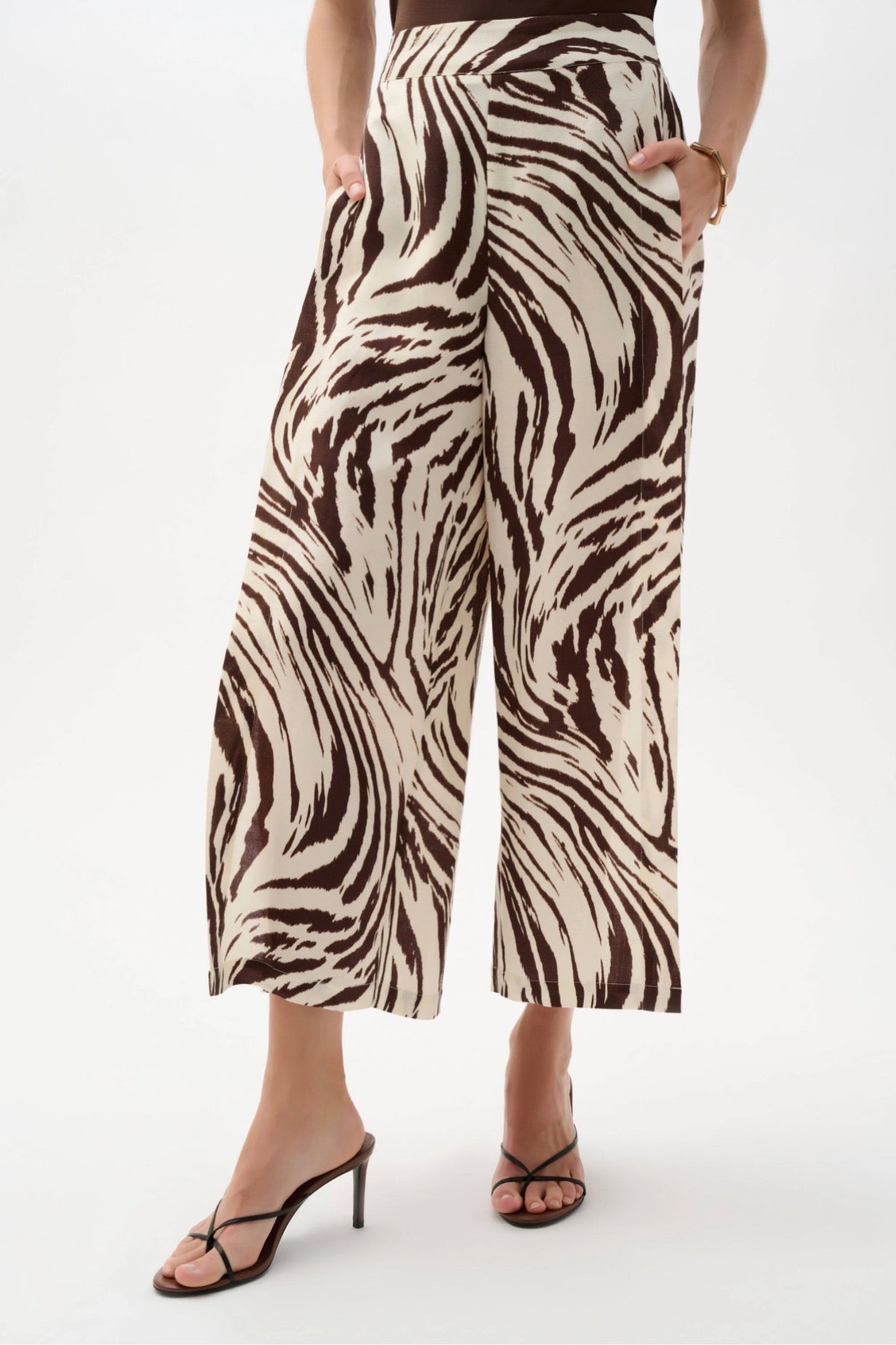 Joseph Ribkoff Linen Blend Animal Print Culotte Pants With Pleats 262946