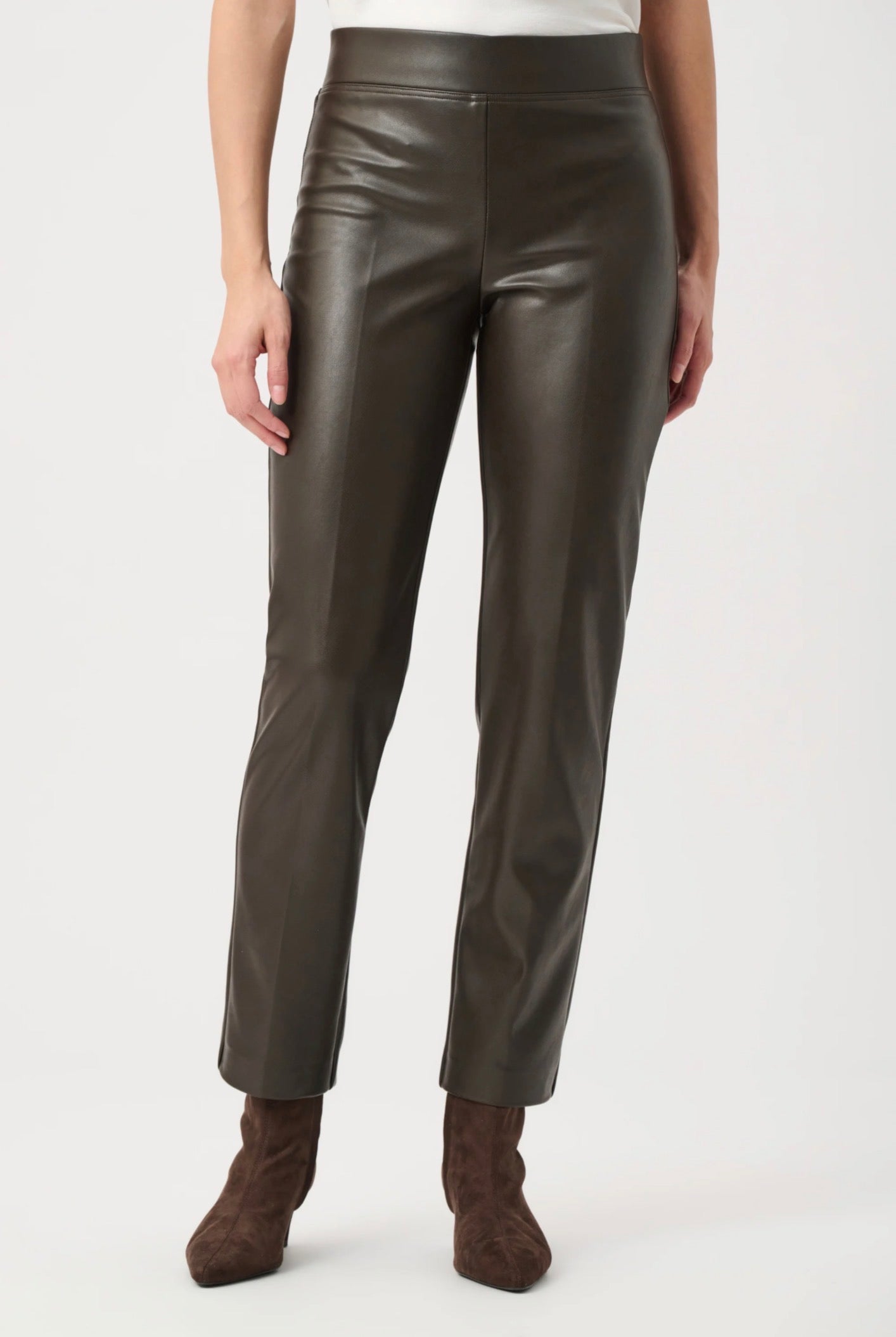 Joseph Ribkoff Bonded Leatherette Straight Pull-On Pants Mocha 263232