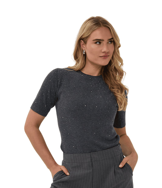 Esqualo Rhinestone Top Dark Grey