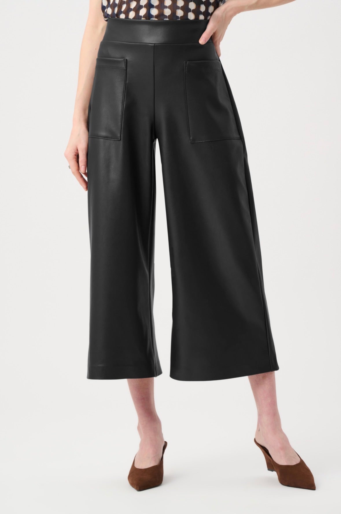 Joseph Ribkoff Leatherette Pull-On Culotte Pants Black 263096