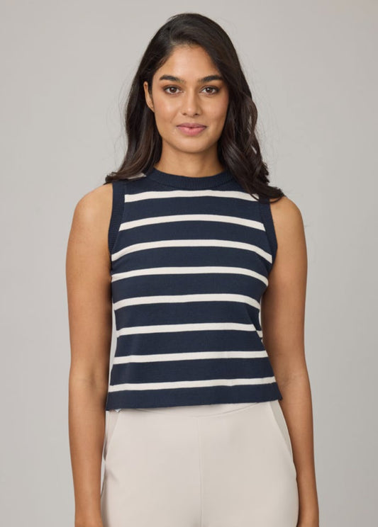 Pistache Striped Knit Vest Navy