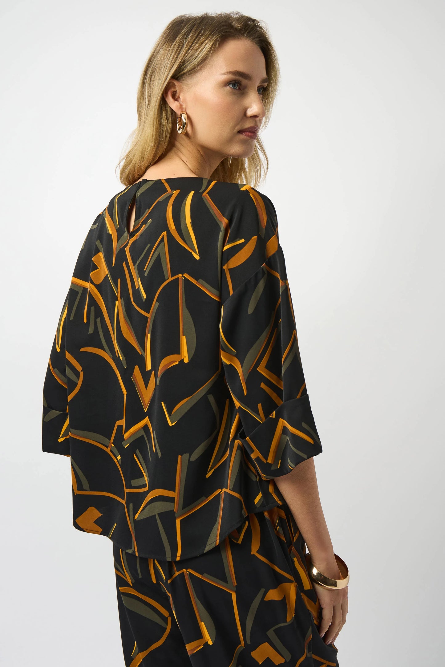 Joseph Ribkoff Recycled Woven Geometric Print Boxy Top 253238