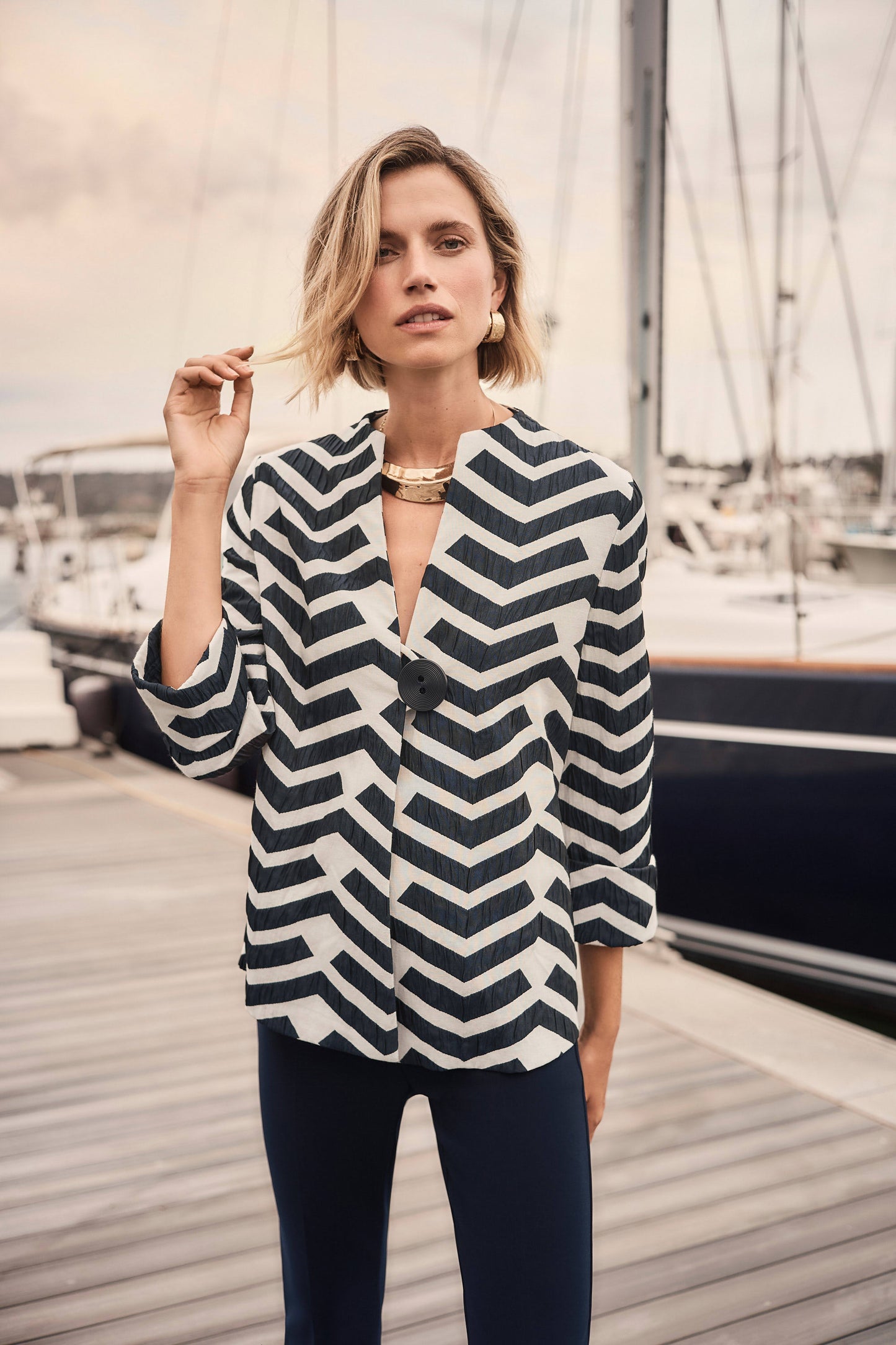 Geometric Jacquard Trapeze Jacket