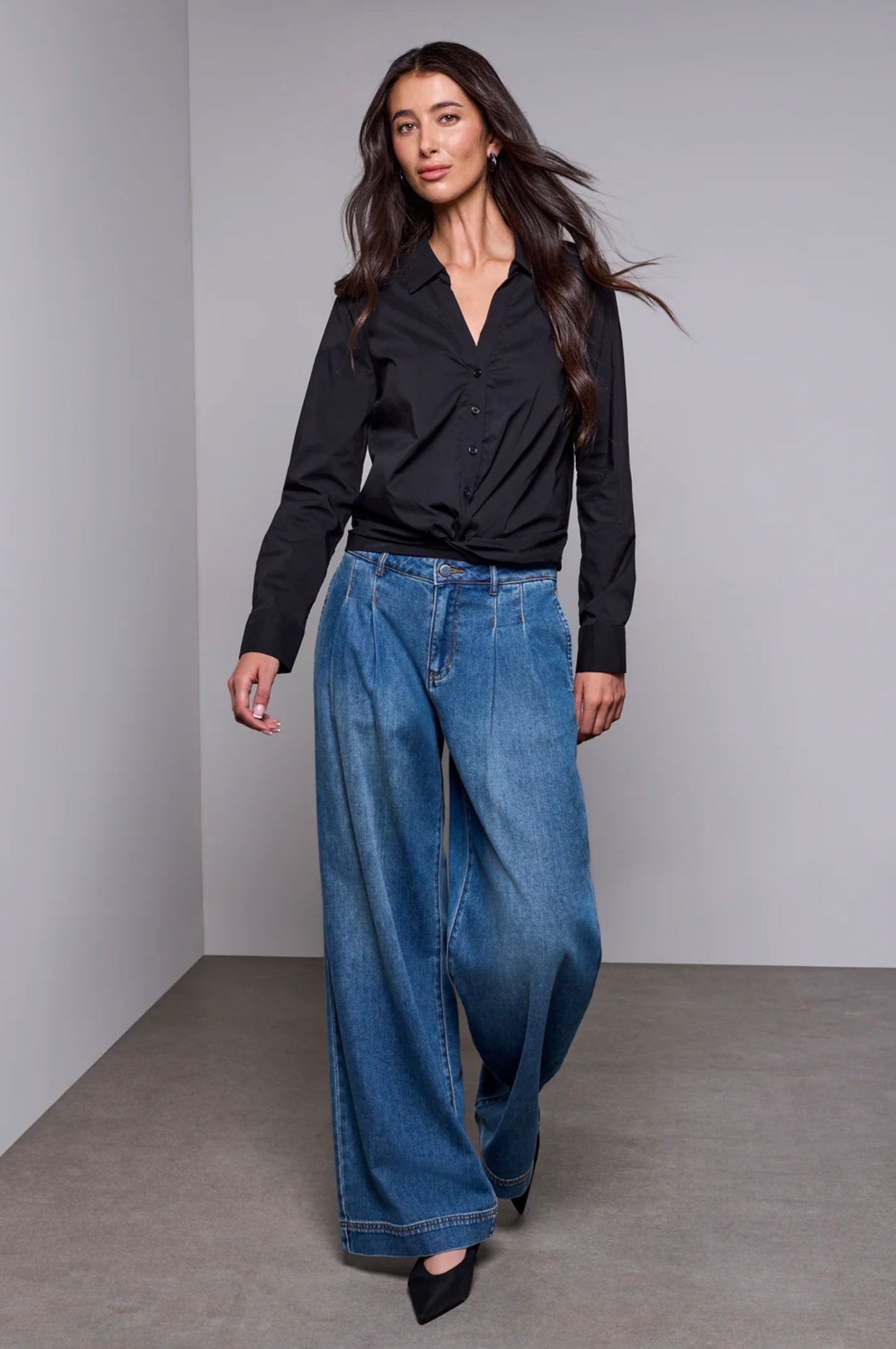 Tribal Blue Thread Audrey Pleat Jeans