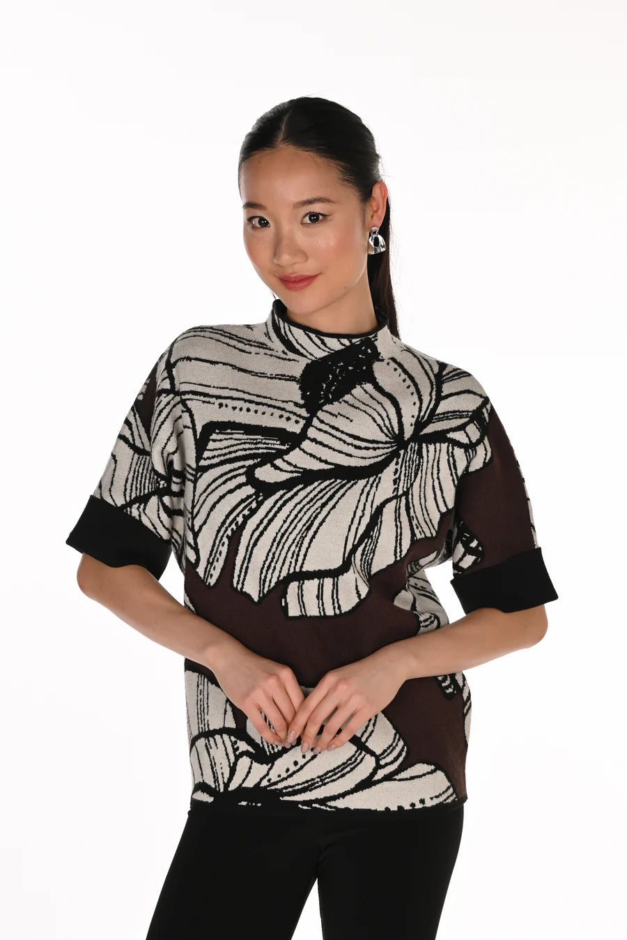 Frank Lyman Mock Neck Elbow Sleeve Print Top - Style 263773