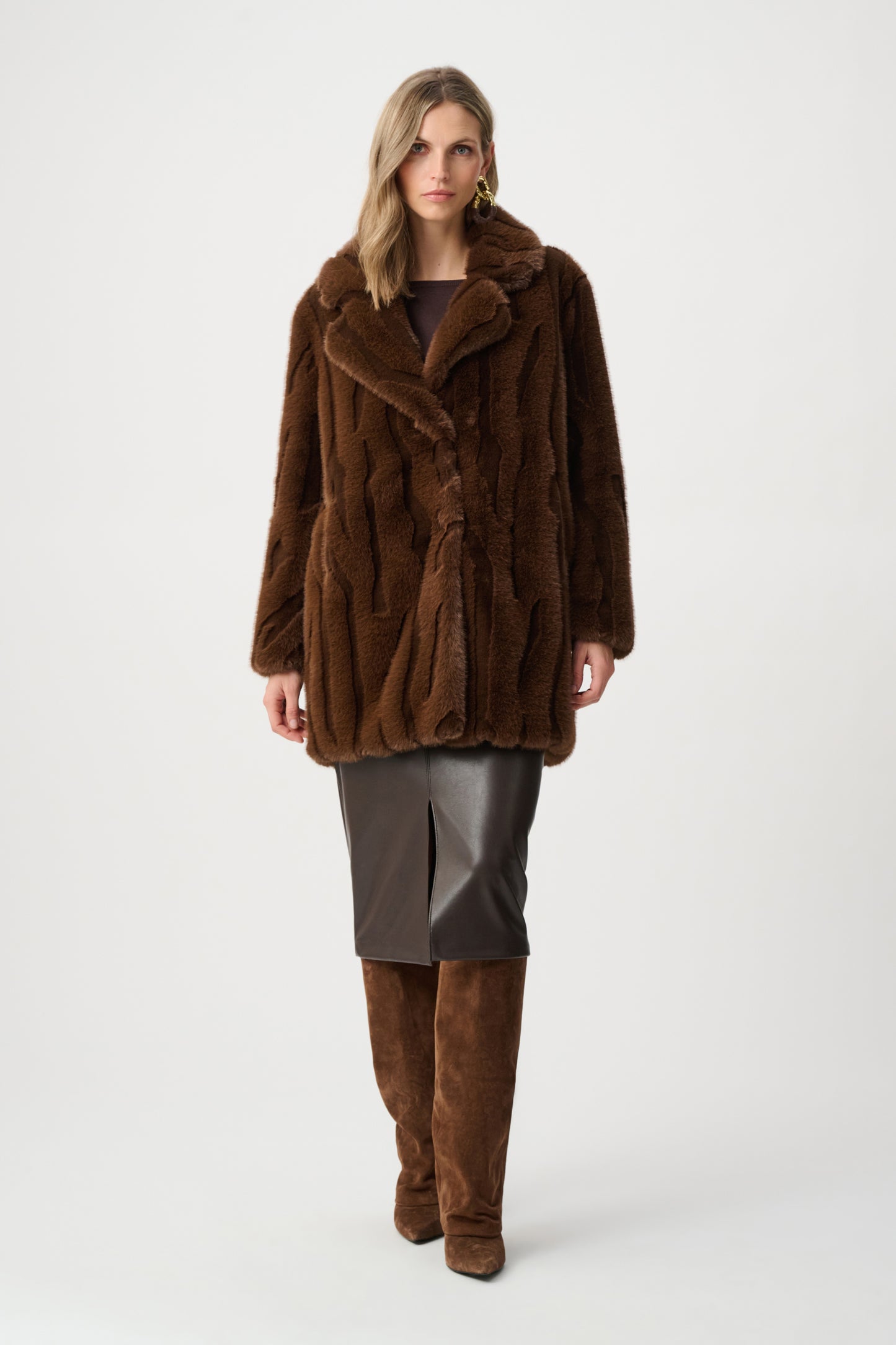 Textured Faux Fur Notch Collar Coat
263916