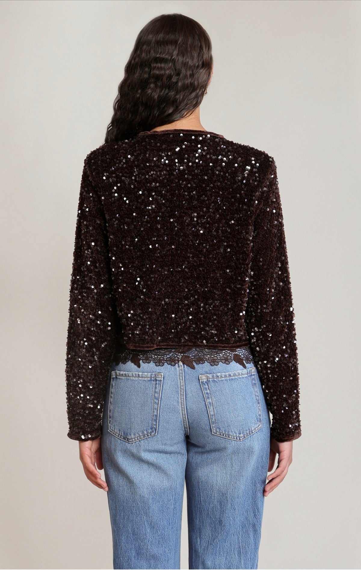 Dex Velvet Sequin Jacket Chocolate