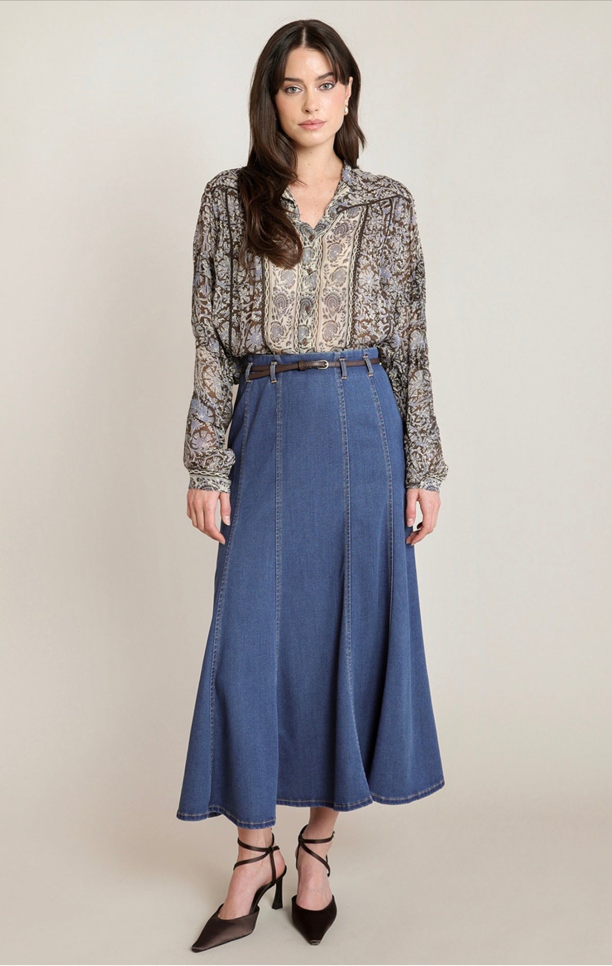 Black Tape Belted Denim Skirt