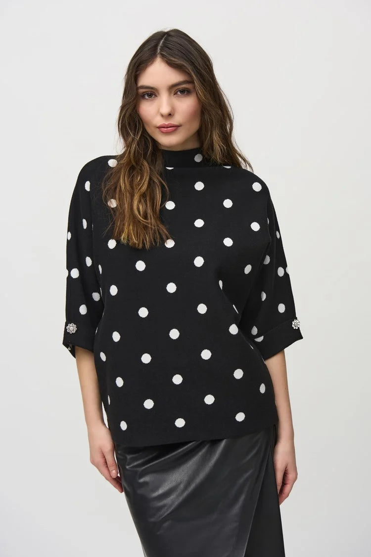 Joseph Ribkoff Jacquard Sweater Dot Print Top 244936