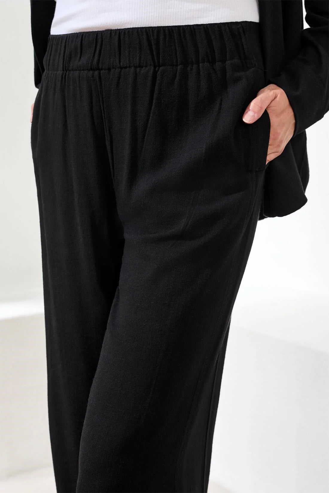 Tribal Linen Flowy Wide Ankle Pants Black