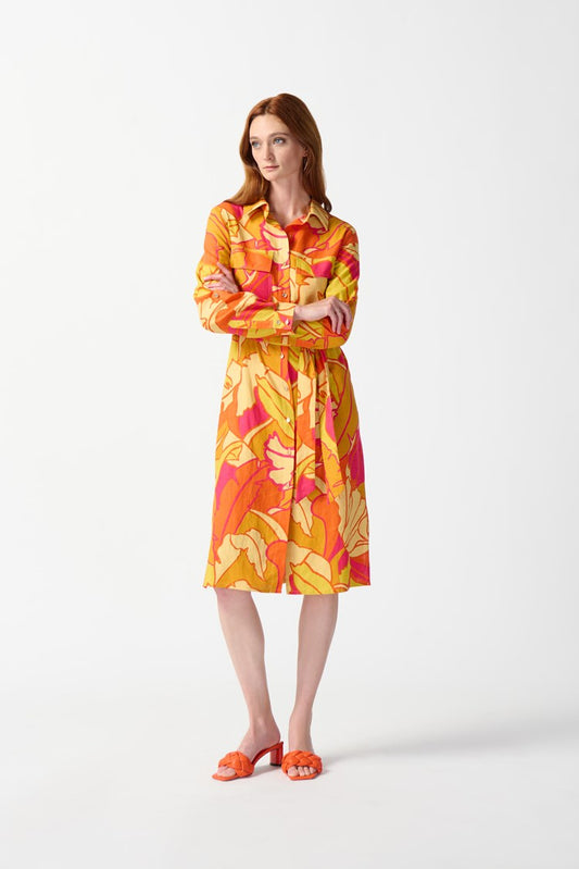 Joseph Ribkoff Linen Blend Floral Print Shirt Dress 242912