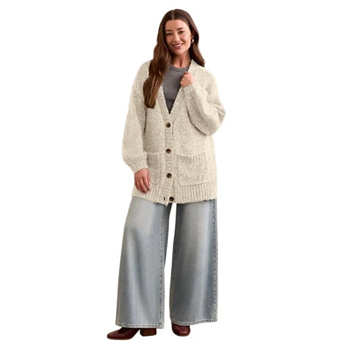 Tribal Blue Thread Oversized Cardigan Cream