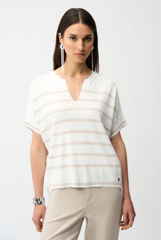 Joseph Ribkoff Striped V-neck Pullover Moonstone 261921