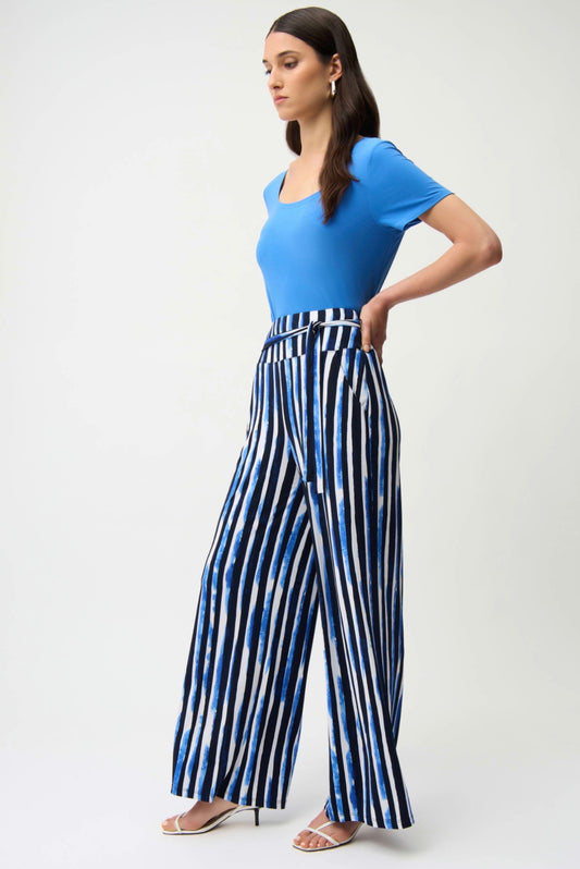 Joseph Ribkoff Silky Knit Stripe Print Wide Leg Pull-On Pants 261292