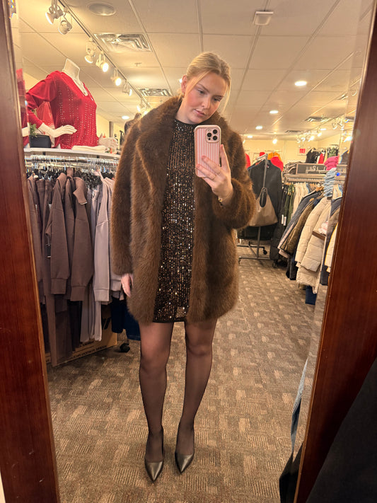 Frank Lyman Brown Faux Fur Coat
