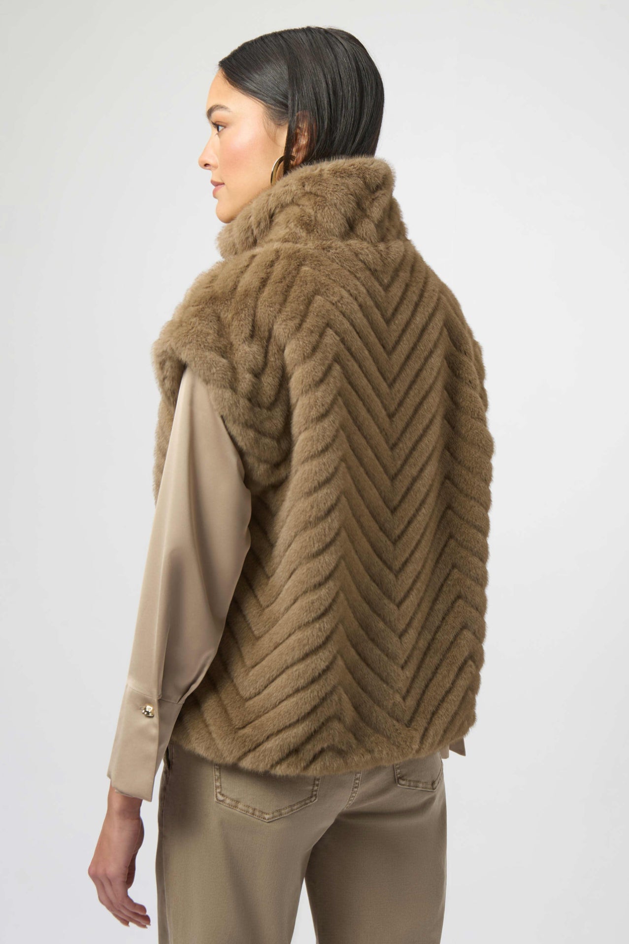 Joseph Ribkoff Chevron Faux Fur Mock Neck Vest 254906