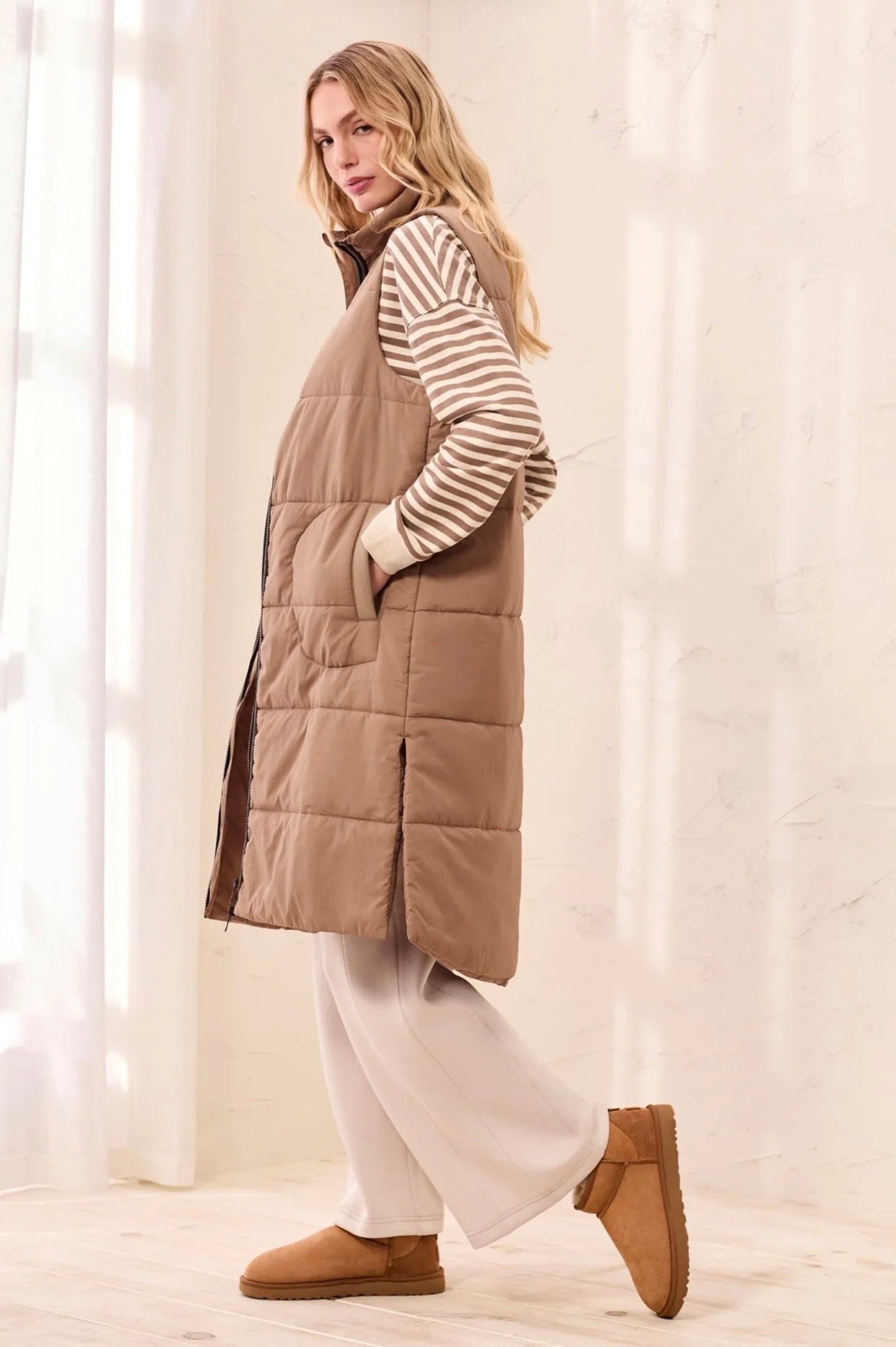 Tribal Quilted Puffer Vest Fossil