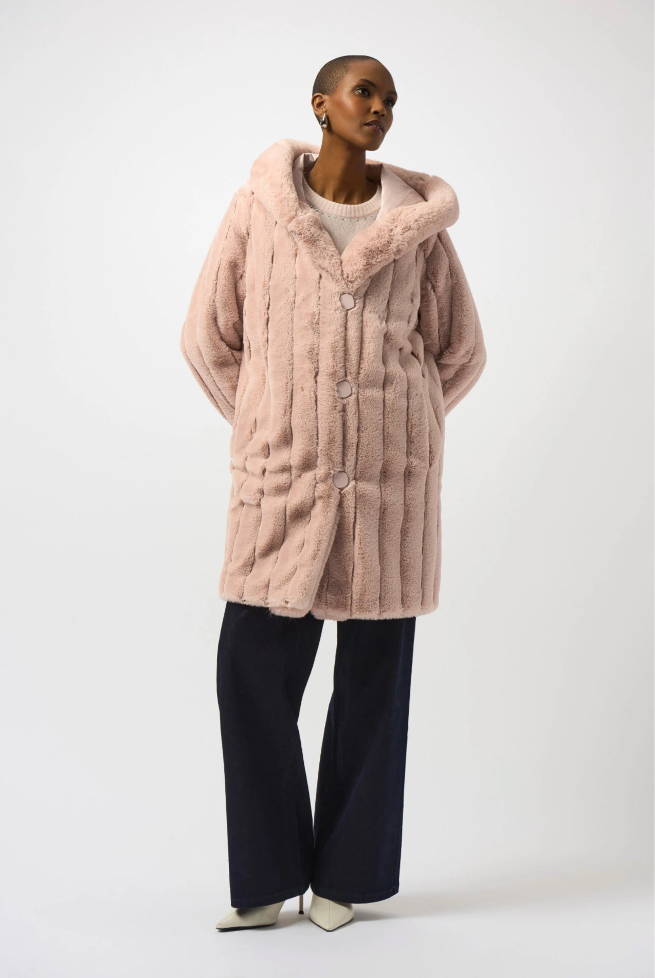 Joseph Ribkoff Faux Fur Reversible Hooded Coat Rosé 253926