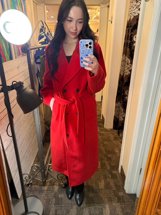 Normann Long Wool Trench Coat Red