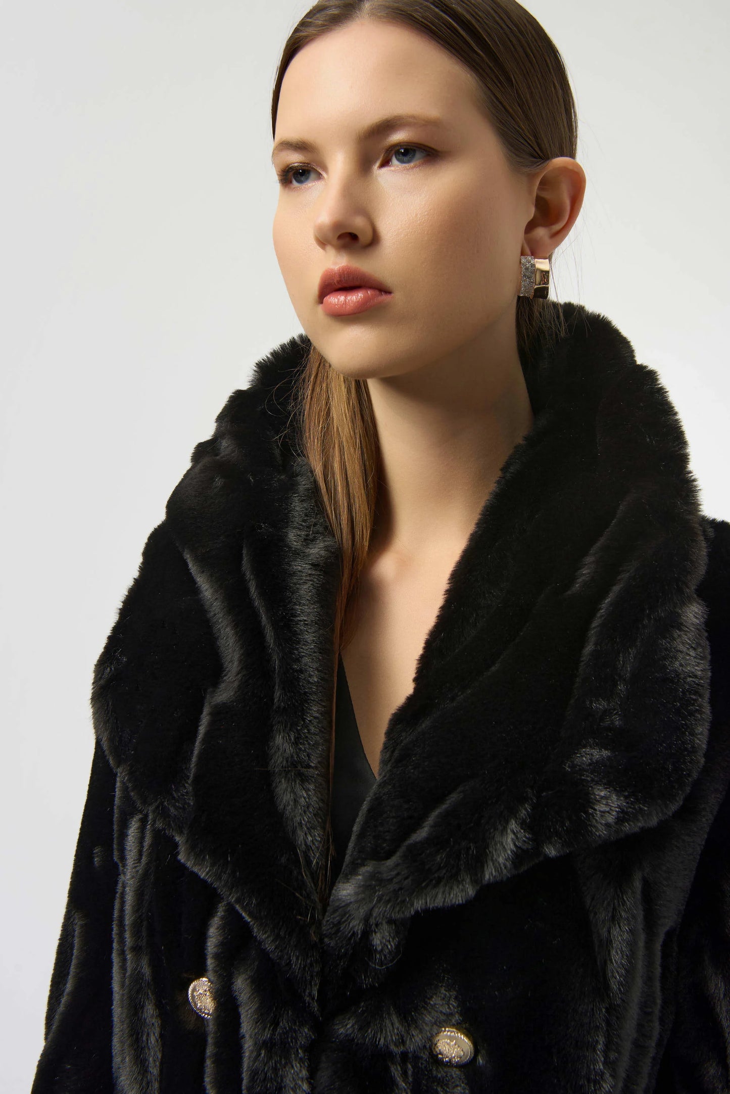 Joseph Ribkoff Textured Faux Fur Shawl Collar Coat 254908