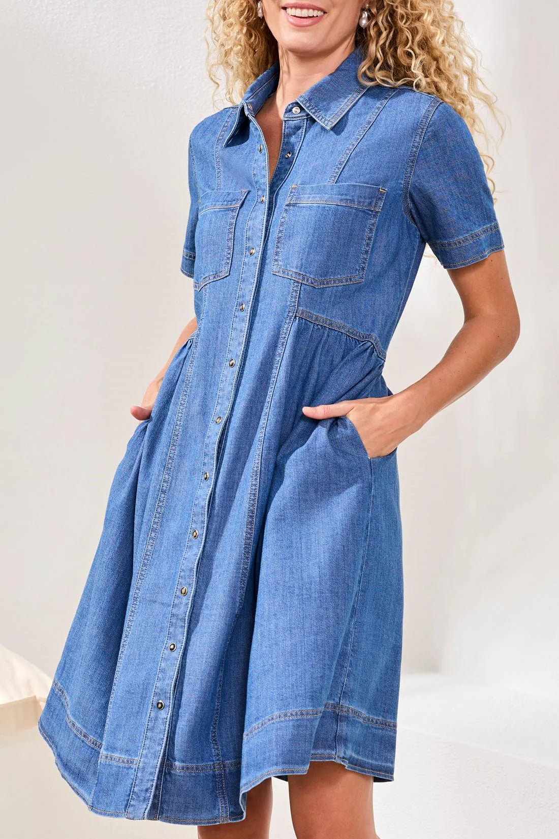 Tribal Button Down Flowy Denim Dress