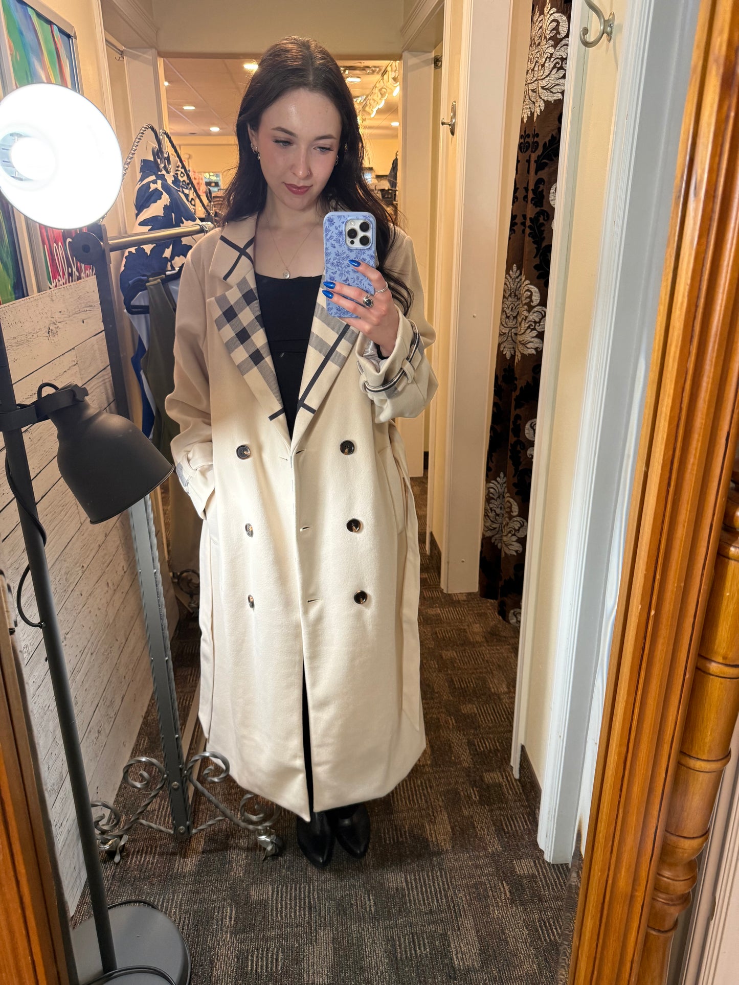 Normann Long Belted Wool Trench Coat Cream