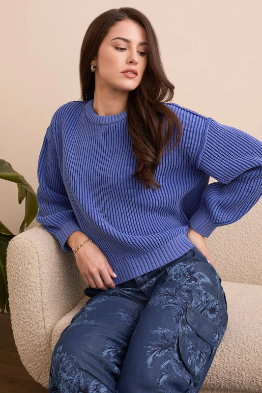 PLAITED CHENILLE CREW NECK RIBBED SWEATER