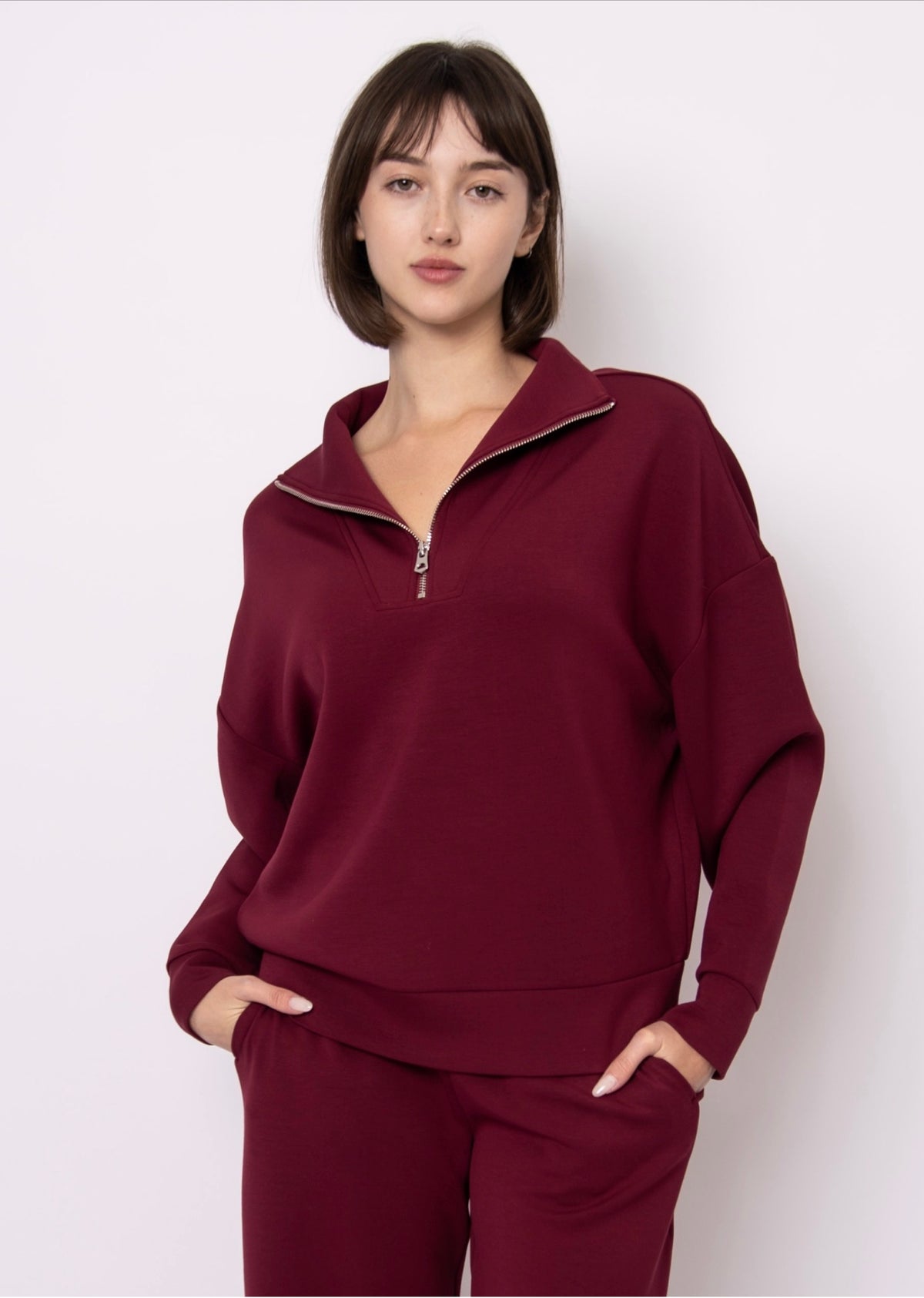RD Style Seanni Soft Knit Half-Zip Pullover Cranberry