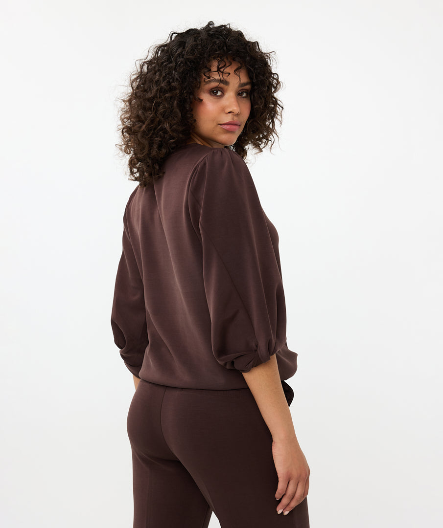 Esqualo Cinch Sleeve Top Brown