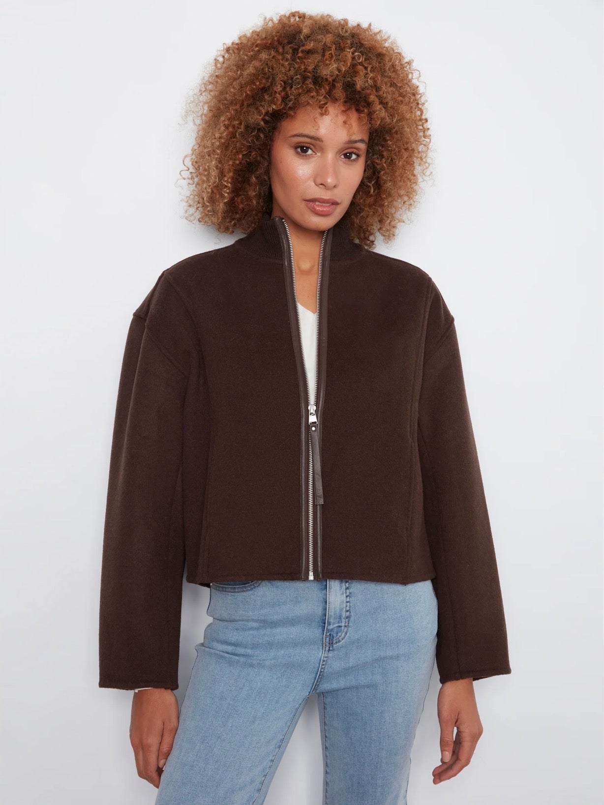 Charlie B Wool Bomber Jacket Coffee