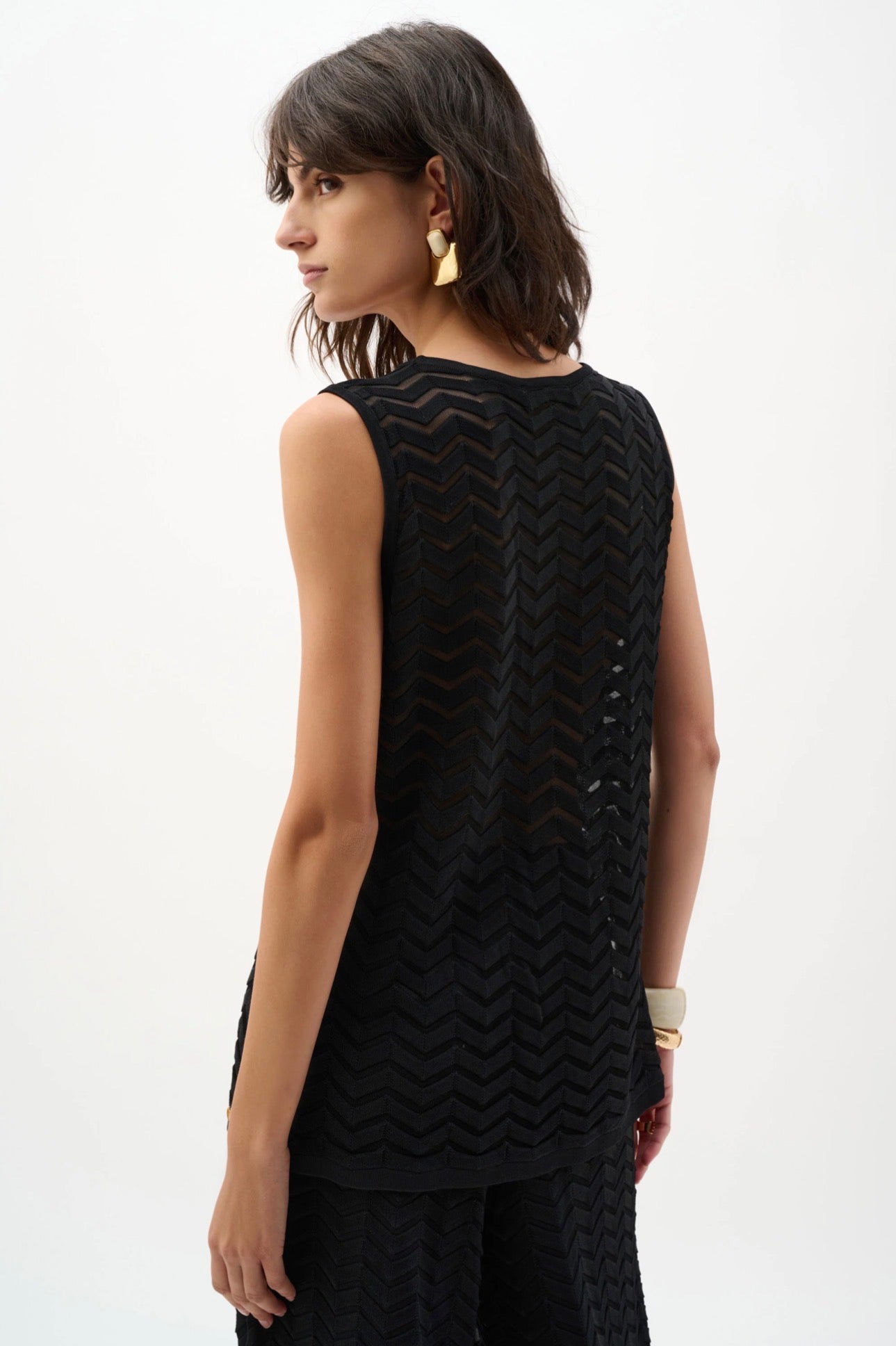 Joseph Ribkoff Viscose Jacquard Knit Chevron Stitch Relaxed Tunic Top 262932