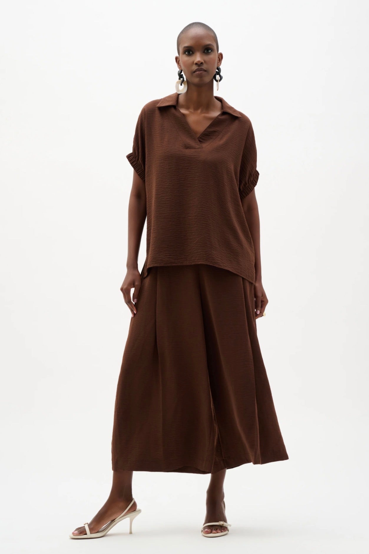 Joseph Ribkoff Woven Gauze Boxy Top With Shirred Sleeves 262078