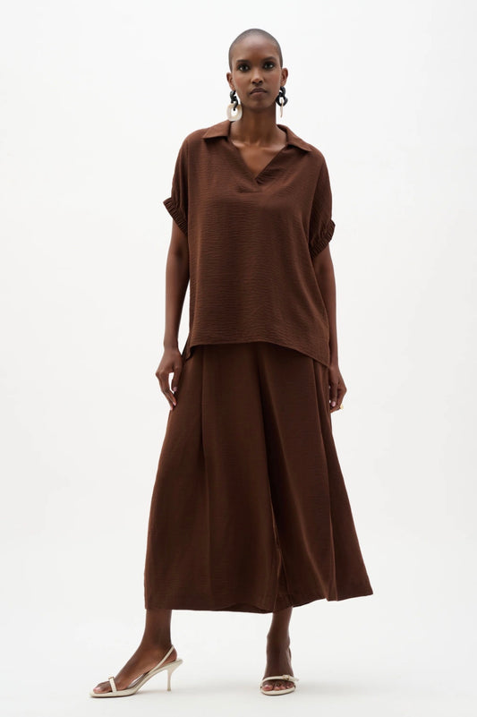 Joseph Ribkoff Woven Gauze Boxy Top With Shirred Sleeves 262078