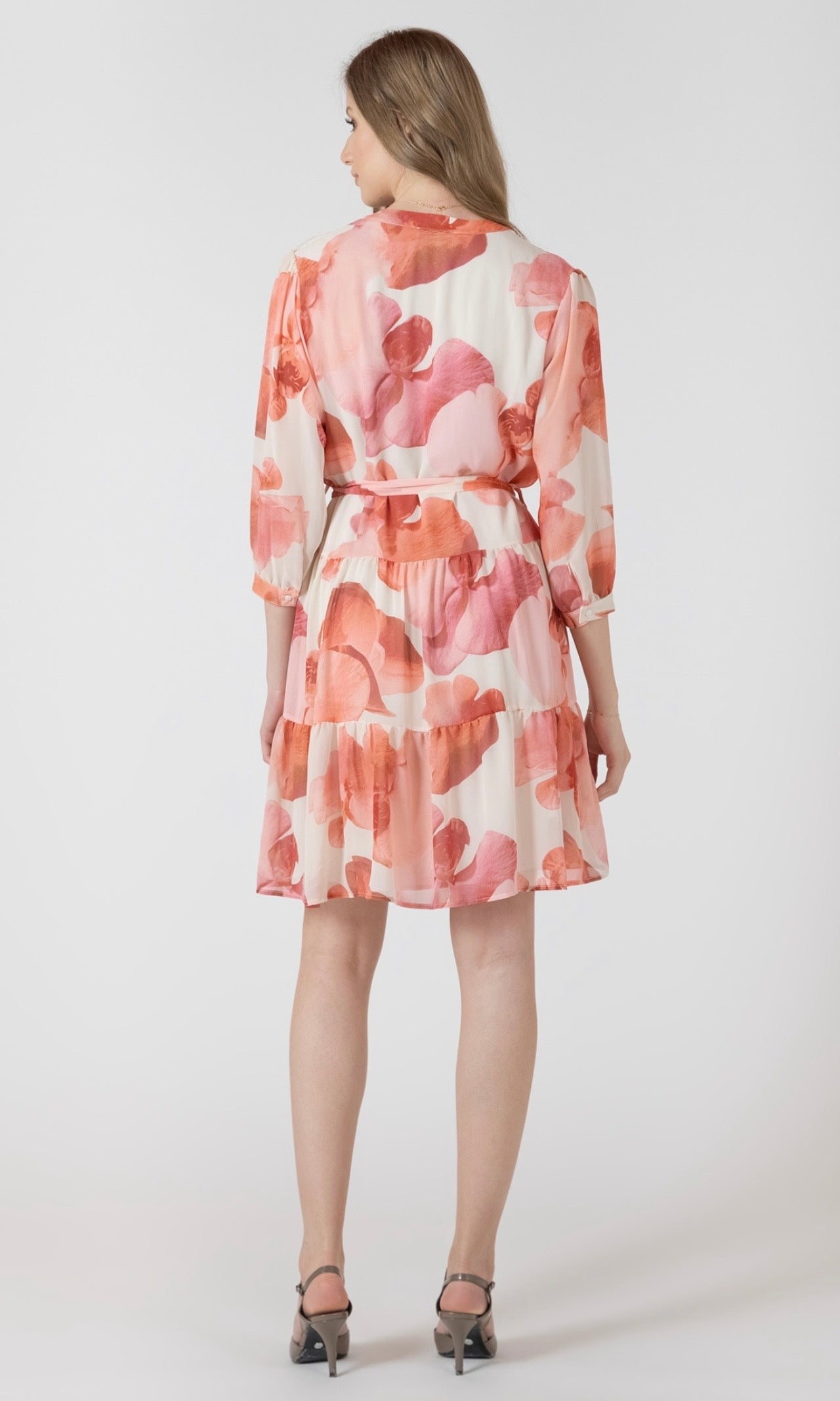 Black Tape Tiered Belted Dress