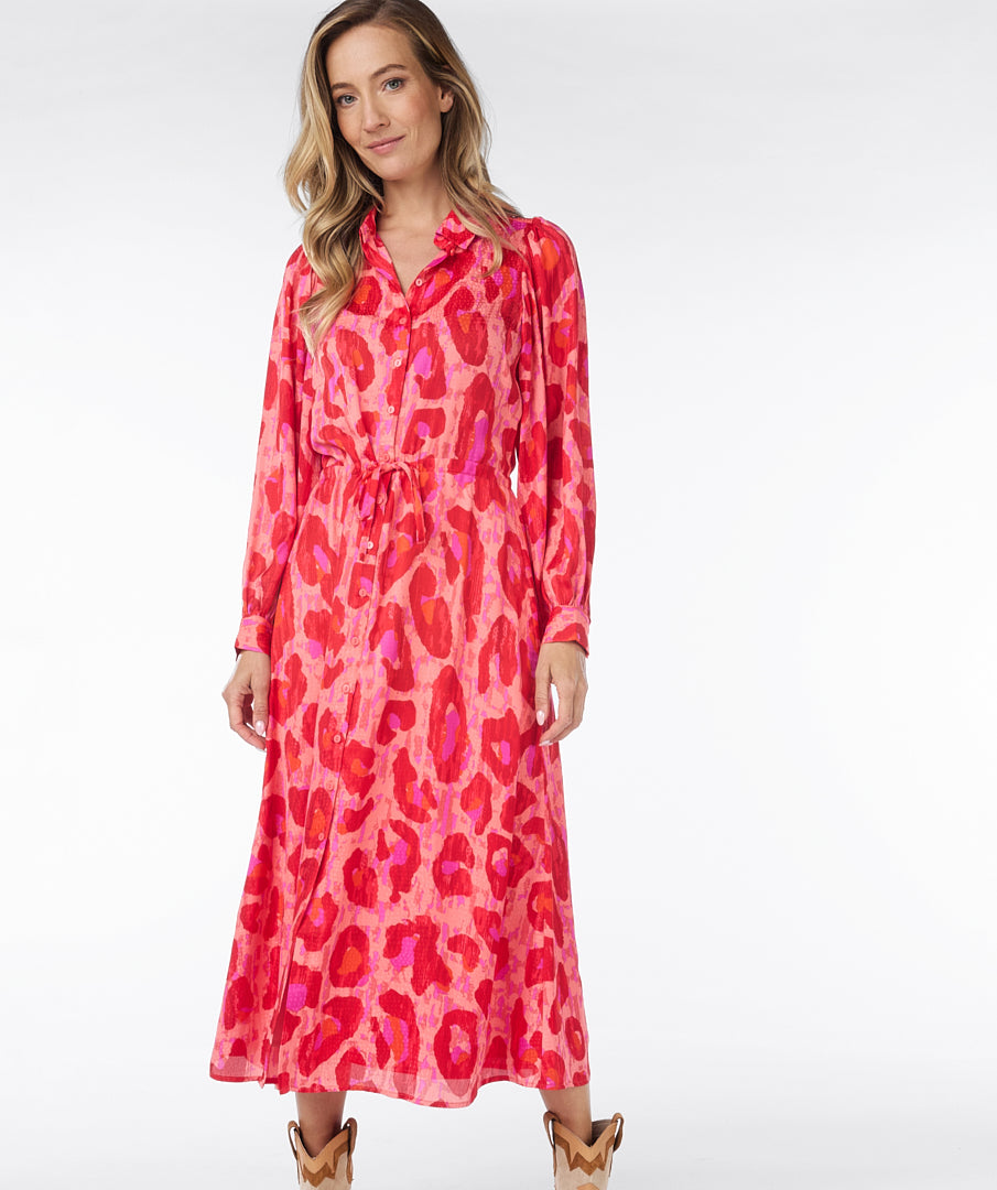 Esqualo Pink Leopard Print Button Dress