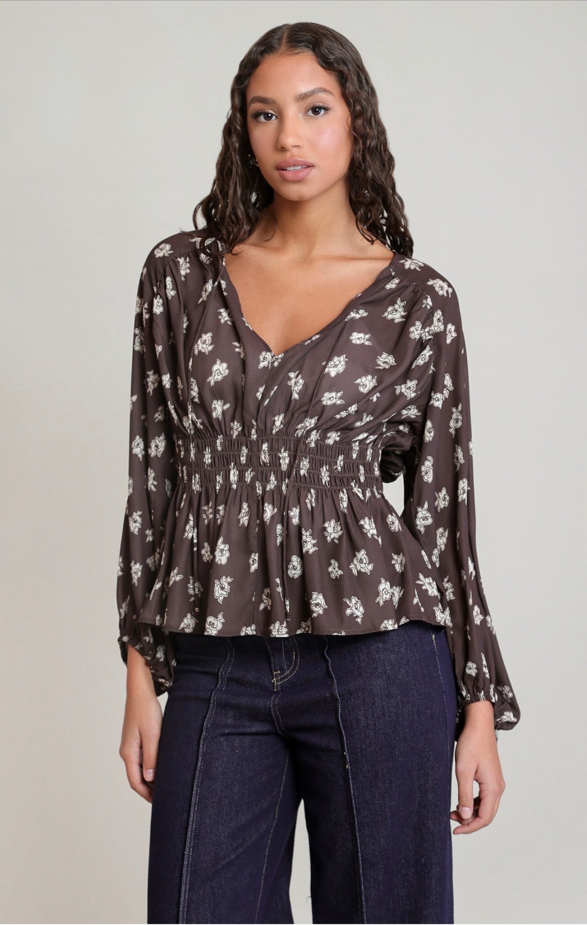 Dex Floral Print Smocked Blouse