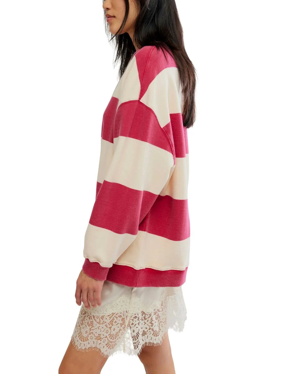 Free People Classic Striped Crewneck Cherry