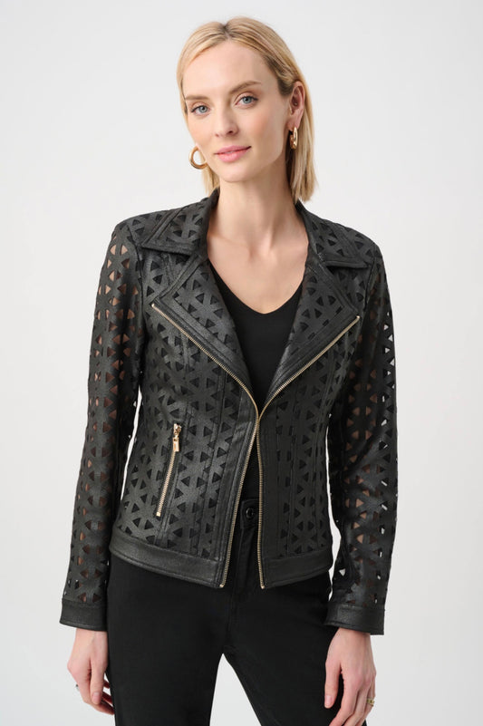 Joseph Ribkoff Foiled Faux Suede And Mesh Moto Jacket 263910