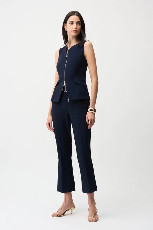 Joseph Ribkoff Lux Twill Pull-On Flare Pants With Chain Belt Midnight Blue 261059