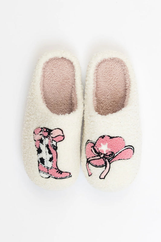 Lyla & Luxe Printed Sherpa Slides Cowboy
