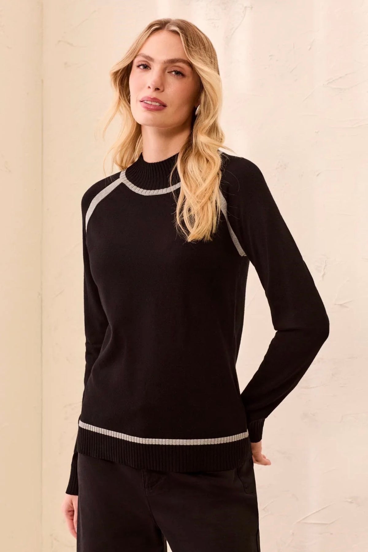 Tribal Ribbed Hem Mock Neck Sweater